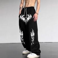 Gothic Tribal Print Wide Leg Sweatpants for Men Harajuku Streetwear Drawstring Elastic Waist Baggy Loose Casual Trousers S juoda