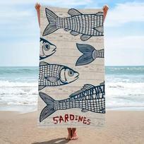 Vintage Sardines Fish Print Beach Towel Microfiber Quick Dry Absorbent Sand-Free Summer Pool Bath Towel for Beach Lovers 50X100cm &1pc