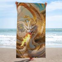 Fire Breathing Golden Dragon Beach Towel Patterned Sunscreen And Windproof Suitable For Swimming Pool Camping Travel Blanket 35x75cm&1pc