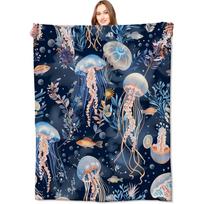 Jellyfish Blanket Ocean Fish and Coral Reef Throw Beach Dark Throw Blankets,Birthday Gifts for Kids & Marine Life Lovers,Lightwe 70x100cm