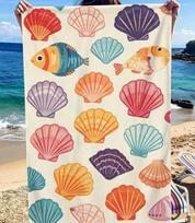 Colorful Hand Drawn Fish Beach Towel, Microfiber Large Sand Free Quick Dry, Retro Ocean Print, Soft Absorbent Beach Towel 50X100cm &1pc white