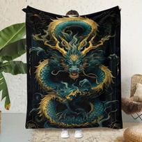 Dragon-Themed Traditional Flannel Blanket – All-Season, Multi-Use, Soft & Lightweight for Sofa, Bed, Office – Unique Gift 75X100cm(29x39in)