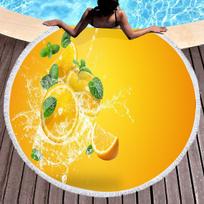 Round Beach Towel,Lemon Print Microfiber Sand Resistant Beach Blanket,Soft Absorbent Quick Dry Pool Towel Portable Picnic Mat 60x60cm (23x23 in)&1pc orange