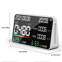 Portable Air Quality Monitor Room Temperature Humidity Meter USB Rechargeable Gas Analyzers Multifunctional 7IN1 Clock for Home Office Digital Display HD05 balta