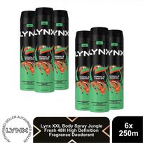 Lynx XXL Kūno Purškiklis Jungle Fresh 48H Aukštos Rezoliucijos Kvepiantis Dezodorantas, 6x250ml