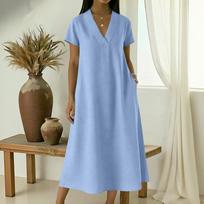 Women's V-neck Short-sleeved Mid-length Loose-fitting Dress With Large Pockets And Casual XXL