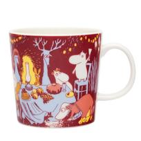 Moomin Arabia Šventinio momento puodelis raudonas violetinis geltonas pilkas baltas namų vakarėlis talpa 280ml.