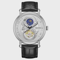 PINTIME Luxury Gold Stainless Watch Dragon Skeleton Mechanical Watch Men Moon Phase Tourbillon Wristwatch balta/juoda
