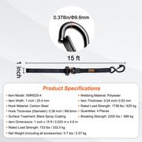 SucceBuy 4pcs Trailer Ratchet Tie Down Straps with Padded Handles Hook Brake Binding Belt for Moving Securing Cargo Motorcycle 1 x 15 in