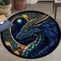 Vintage Dragon Pattern Area Rug, Non-Slip Stain Resistant Floor Mat for Living Room Bedroom, Machine Washable Home Decor 60cmx60cm