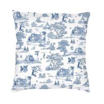 Navy Blue French Toile De Jouy Motif Pattern Modern Pillow Cover Living Room Decor Classic Traditional France Art Car Cushion Peach skin 18*18(CM)-1Pcs
