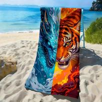 Ice and Fire Dragon and Tiger Pattern polyester microfiber beach towel is highly absorbent, suitable swimming and beach outings 27x55inch 70x140cm&1pc