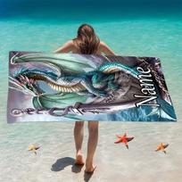 Custom Dragon Beach Towel Personalized Name Sword Fantasy Microfiber Bath Towel 160x80cm Quick Dry Swimming Pool 50x100cm(20x40in)