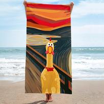 Funny The Scream Chicken Beach Towel, Soft Microfiber Quick Dry Oversized Bath Towel, Humorous Summer Pool Blanket 1pcs 35x70inch 90x180cm&1pc black