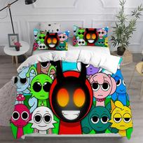 New 3D Print Game Sprunki Bedding Sets Bed Cover Comforter Duvet Cover Pillow Case 2-3 Pieces Sets Kids Adult Bedroom Decoration EU Single(135*200cm)3pcs