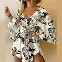 Autumn new sexy V-neck irregular bat-sleeve lace-up dress S