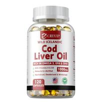 Wild Icelandic cod liver oil capsules, rich in Omega extract, 1000 mg per serving, support heart, joint, and brain health. 120