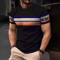 Mens Loose Striped 3d Print Short Sleeve Casual T Shirt S