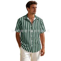 Mens Plus Size Striped Casual Loose Short Sleeve Button Shirt S