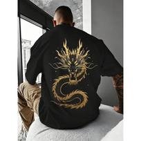 European sizes Minimal Dragon Sword Graphic Tee | Men'S Summer Loose Fit Oriental Streetwear T-Shirt S juoda