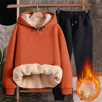 Unisex Fleece Lined Hoodie and Sweatpants Set, Warm Winter Tracksuit for Casual Wear, Black, Sizes S-XL XXXXXL šafranas