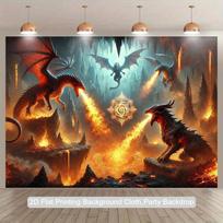 2D Flat, 1pc Fiery Dragon Wall Tapestry - Realistic Glowing-Eye 2D Flat Mural with Dark Cave & Lava Texture, Backdrop for Game 70x100cm28x39in
