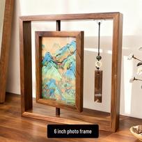 Dvipusis besisukantis skaidrus 7 colių medinis nuotraukų rėmelis stalui Walnut brown