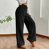 Women's Solid Color Fashion Plush Casual Pants Loose Plush Thermal Pants L juoda