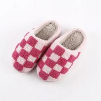 Nauji medvilniniai namų šlepetės Madingos languotos Jaukios šiltos medvilninės šlepetės Moteriški Žieminiai Pūkuoti Retro spaudinio Batai Zapatos Mujer 37-38 rožinė