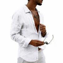 Mens Casual Loose Long Sleeve Linen Shirt For Hawaiian Beach Vacation S