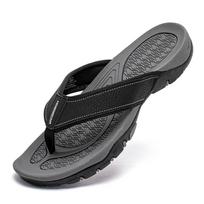 Summer PU Leather Slippers Men Flip Flops Beach Shoes Chanclas Hombre Playa Tong Homme Infradito Uomo Plus Big Size 49 50 51 52 40 juoda pilka spalva
