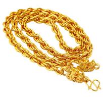 18K Gold-Plated Dragon Head Braided Necklace with Fire-Burned Dragon Chain, Imitation Gold, 7N Hemp Rope