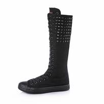 Couple Shoes Women's Thigh High Boots Fashion Rivet Punk Zipper Boots Autumn Comfortable Canvas Shoes for Women Long Boots New 34