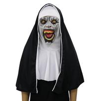 Eerie The Nun Horror Mask Valak Scary Latex Full Face With Black And White Headscarf Open Mouth