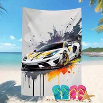 Sportinio automobilio paplūdimio rankšluostis su miesto purslų raštu, apsaugantis nuo saulės ir vėjo, tinkamas baseinui, stovyklavimui, kelionėms 35x75cm&1pc