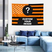 1 vnt. Personalizuotas nuotraukomis pritaikytas Amerikos vėliavos gobelenas, kambario dekoravimo vėliavėlė, pritaikyta šeimai, augintiniams, dievukams 95x73cm orange