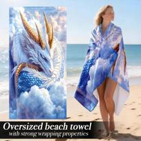 White Dragon in Clouds  Oversized Beach Towel – Fantasy Art Design, Soft Plush, Perfect for Camping & Beach Use 27x55inch 70x140cm&1pc