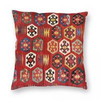 Mut Antique Turkish Mersin Kilim Square Pillowcase Polyester Linen Velvet Printed Zip Decor Sofa Seater Cushion Cover Peach skin 18*18(CM)-1Pcs
