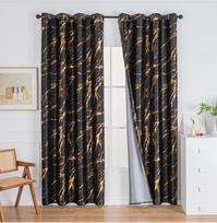 2 vnt. Aukso folija marginti marmuro pilki užtemdomi užuolaidos, skirtos miegamajam, virtuvei, svetainei, namų dekoras, kambario dekoras W140cmxH260cm&Grommet Top juoda