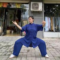 Kiniška Tai Či uniforma medvilninė Wushu Kung Fu apranga vaikams suaugusiems kovos menų Wing Chun kostiumas Taiči pasirodymui Tang kostiumas Taiji L mėlyna