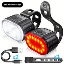 USB įkraunamas dviračio žibintų rinkinys, atsparūs vandeniui LED priekiniai ir galiniai dviračio žibintai, dviračių saugos žibintas su 4 režimais front and rear light set juoda