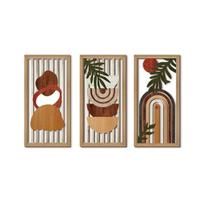 3 vnt. Boho medžio sienos meno dekoras Minimalistiniai augalai Geometrinis tuščiaviduris kabantis ornamentas Abstrakčios sienos skulptūros namų svetainei, miegamajam, virtuvei E