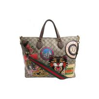 Gucci rankinė GG SUPERME spausdinta siuvinėjimo siūlės senas gėlių raštas visur spausdintas drobės lopai messenger bag tote bag tote bag pirkinių krepšys ruda