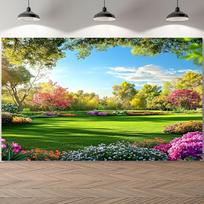 Vibrant Garden Tapestry: Lush Greenery and Blooming Flowers for a Serene Home Decor 70x70cm