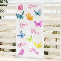 Butterfly Personalized Beach Towel Customized Towel For Beach Lover Pool Lover Beautiful Design for Kid Girl Birthday Party Gift 50x100cm white