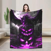 1pc Black Purple Halloween Blanket Dragon Pumpkin Printed Skin-Friendly Soft Blanket  New for Home Sofa Halloween Decoration Flannel 75 x 100