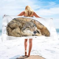 Wolf Beach Towel,Oversized Microfiber Bath Towel, Quick Dry Beach Bath Towel Sand Free for Travel Camping Swimming Yoga Sports H30xW50cm beige
