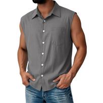 Men Sleeveless Button Down Shirt Casual Classic Fit Summer Lightweight Shirt with Chest Pocket for Daily Wear XL
