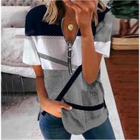 Woman's Tshirts Superior Quality spring/summer Zipper Loose Short Sleeve Printing XXL brown