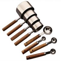 8 pieces Measuring Cups Set and Measuring Spoons Set with Scale Wooden Handle Stainless Steel for Cooking Baking sidabras